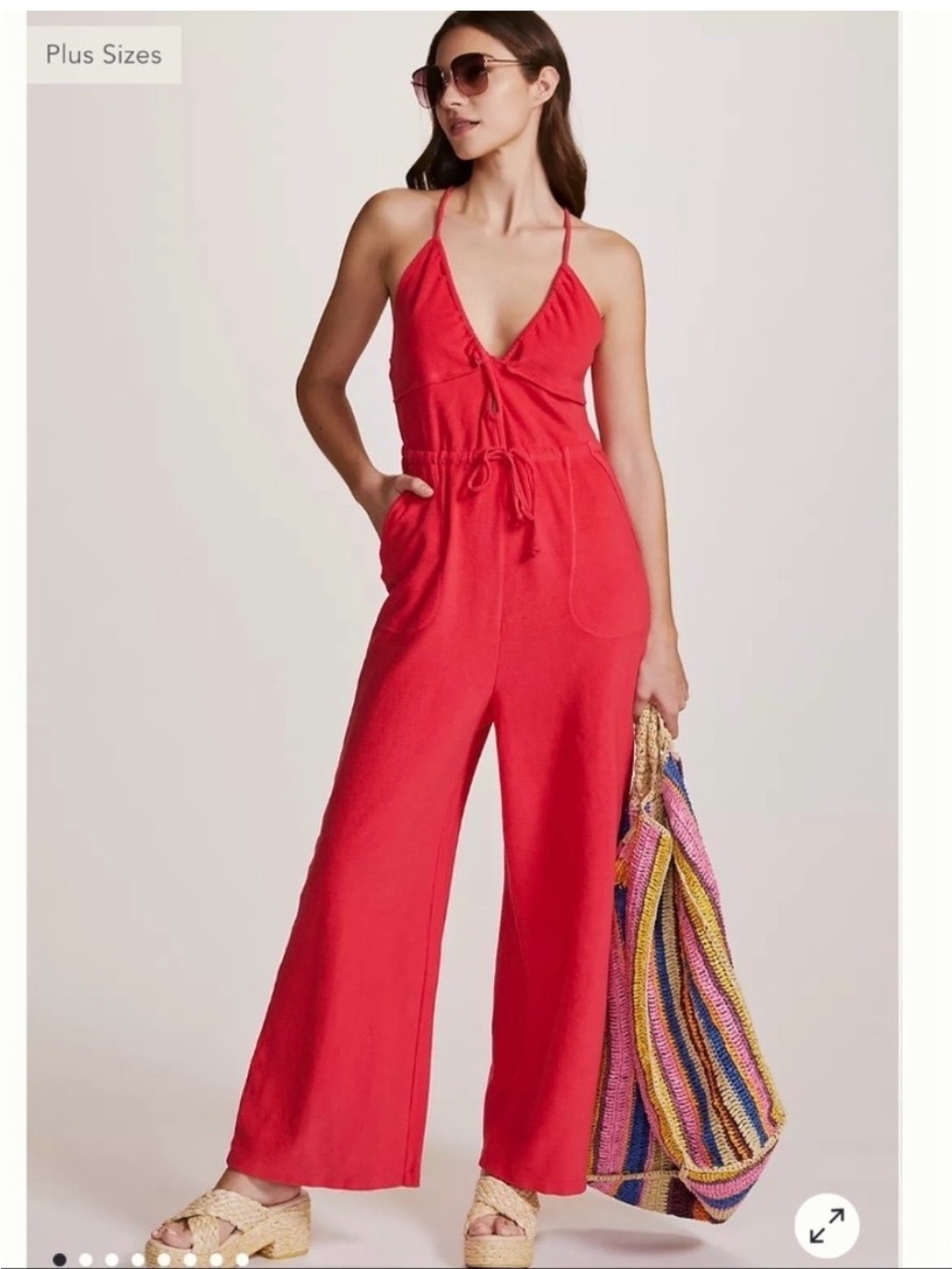 Anthropologie Pink Kit Kat Wide-Leg Jumpsuit with Drawstring Waist